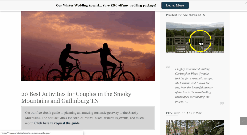 Christopher Place attracts couples planning a getaway with this MonsterLink. - OptinMonster Christopher Place attracts couples planning a getaway with this MonsterLink.