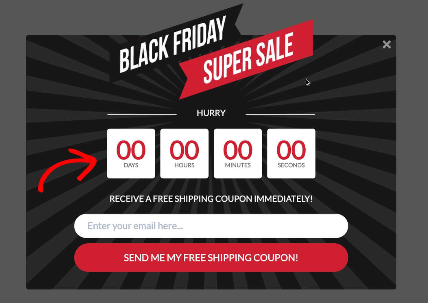 Black Friday Popup that includes a countdown timer.