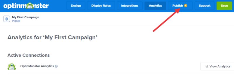 click publish from analytics view - OptinMonster