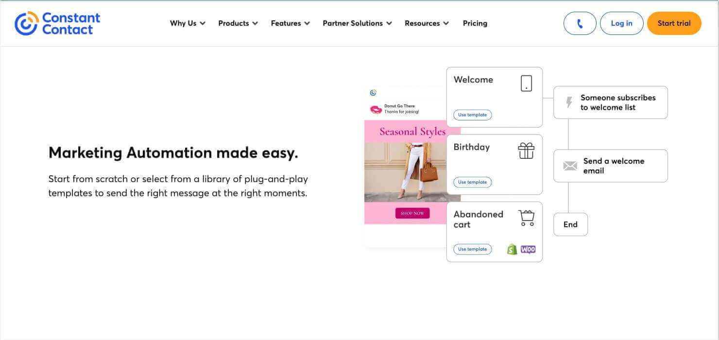 constant-contact-automation-triggers - OptinMonster Constant Contact promotional image showing how you can choose triggers for automated emails