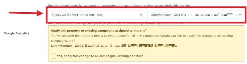 Select the default GA4 integration for your Site in OptinMonster. - OptinMonster Select the default GA4 integration for your Site in OptinMonster.