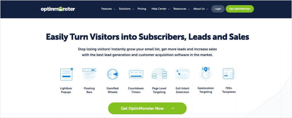 optinmonster-homepage-2024 - OptinMonster OptinMonster homepage. The heading says "Easily Turn Your Visitors Into Subscribers, Leads, and Sales."