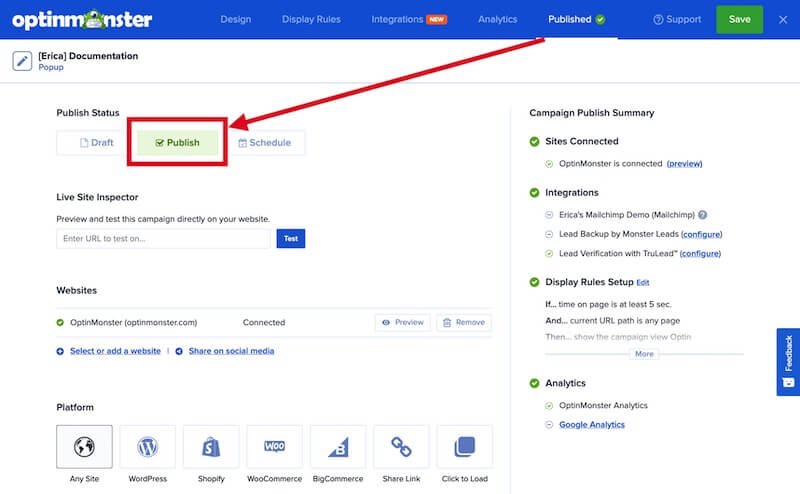 Publish your OptinMonster campaign. - OptinMonster Publish your OptinMonster campaign.