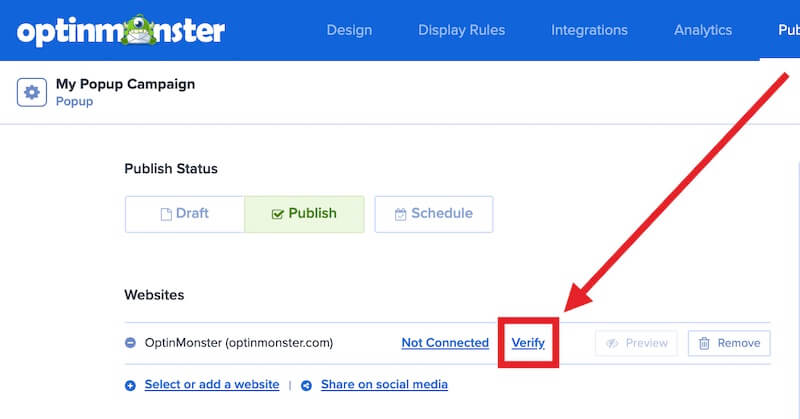 Verify your site in the OptinMonster campaign builder. - OptinMonster Verify your site in the OptinMonster campaign builder.