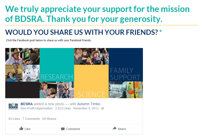 BDSRA.org Donation Thank You Page Encourages An Action BDSRA.org Donation Thank You Page Encourages An Action