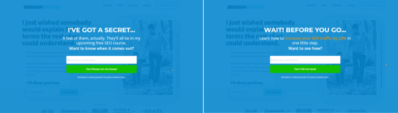 BrendanHufford Split Test - OptinMonster Brendan Hufford Fullscreen optin split test