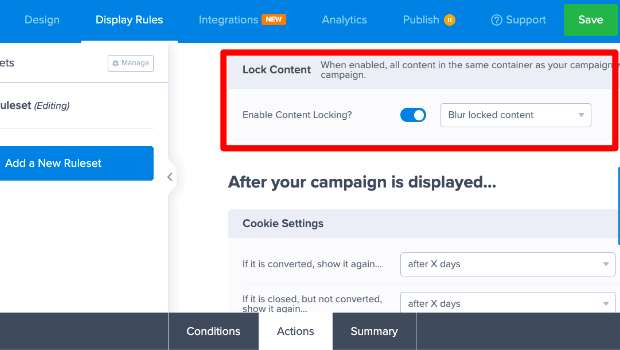 content-locking-for-gated-content - OptinMonster Screenshot of the "Lock Content" setting for an OptinMonster campaign