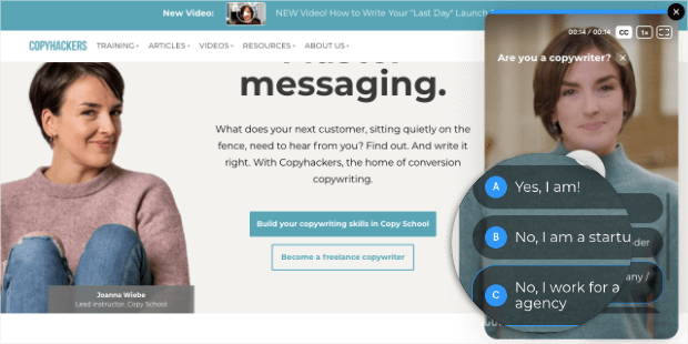 copyhackers ecommerce personalization example number 2 - OptinMonster copyhackers ecommerce personalization example number 2