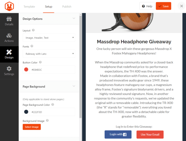 customize-giveaway-design - OptinMonster customize the design of your online contest