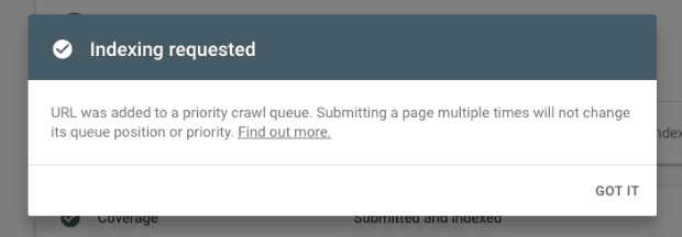 Indexing Requested-min - OptinMonster Indexing Requested confirmation
