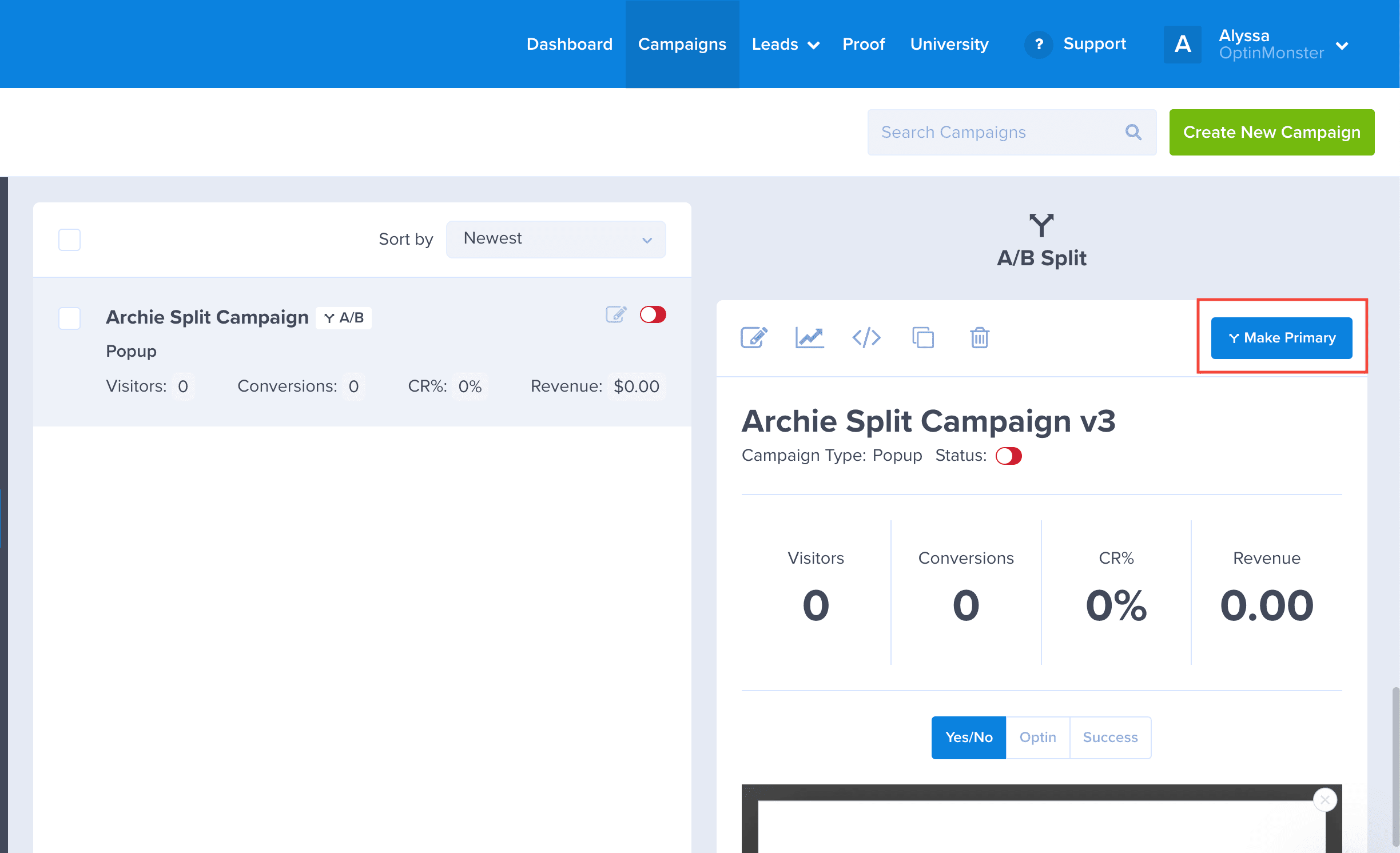 newPrimaryChild - OptinMonster