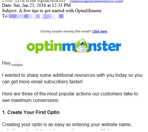 Getting Started Email from OptinMonster Getting Started Email from OptinMonster