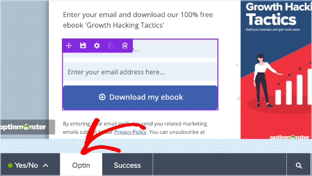 optin-view-lead-magnet-campaign - OptinMonster The optin tab is in the bottom navigation bar of the campaign builder.