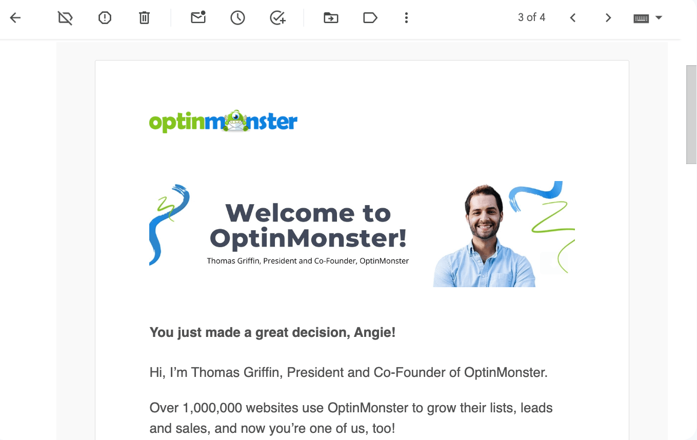 OptinMonster Welcome Email - OptinMonster Welcome email example from OptinMonster